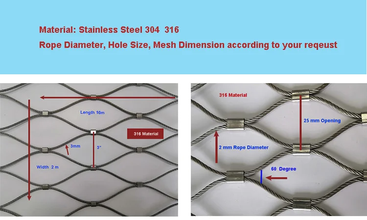 Animal Zoo Stainless Steel Wire Protective Cable Rope Mesh / Cable Mesh Green Plant Climbing Trellis Walls
