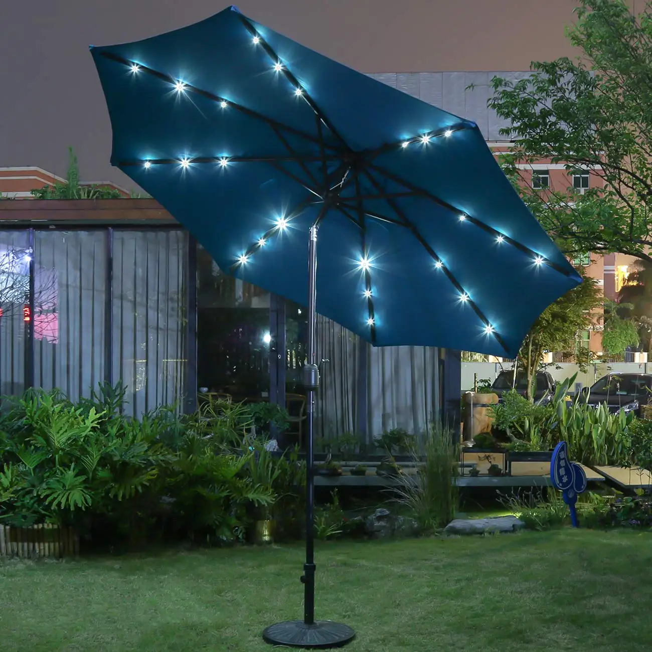 Garden 9' Solar 24 Led Lighted 8 Ribs Patio Umbrella For Outdoor - Buy