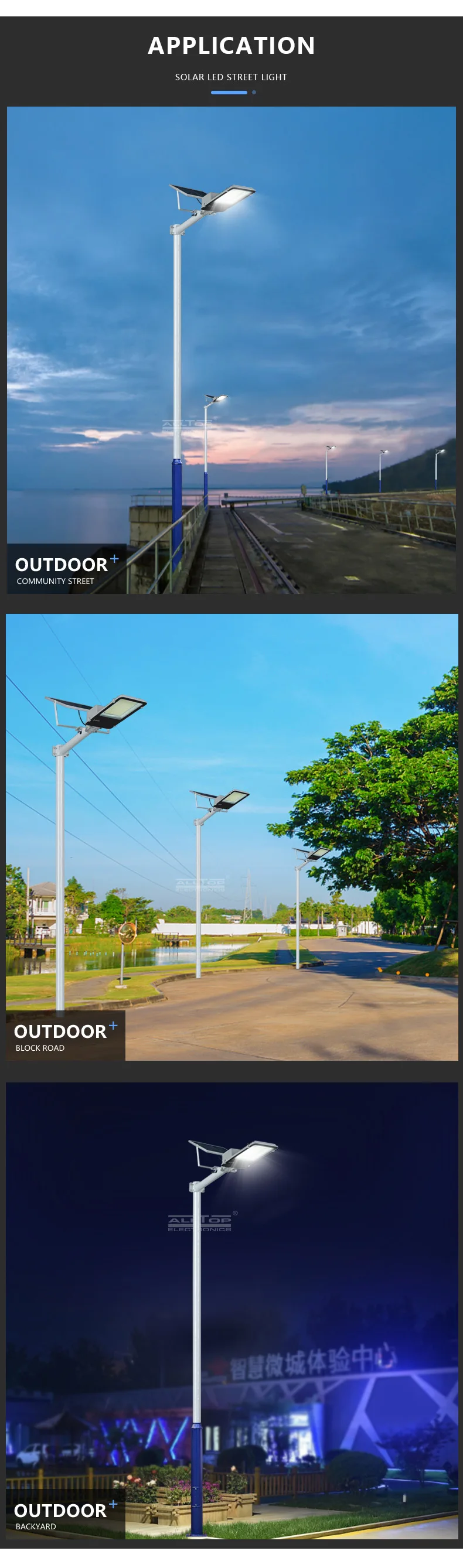 ALLTOP Ip65 outdoor waterproof aluminum 200w intelligent remote controller solar led street light