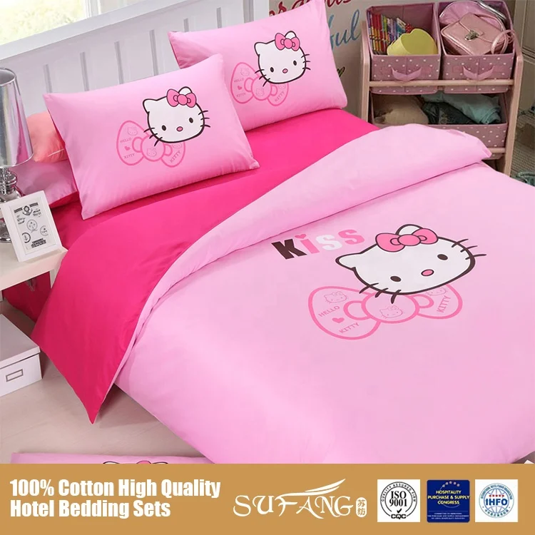 Pink Hello Kitty Home Textile Princess Style Cartoon Bed Linens Of