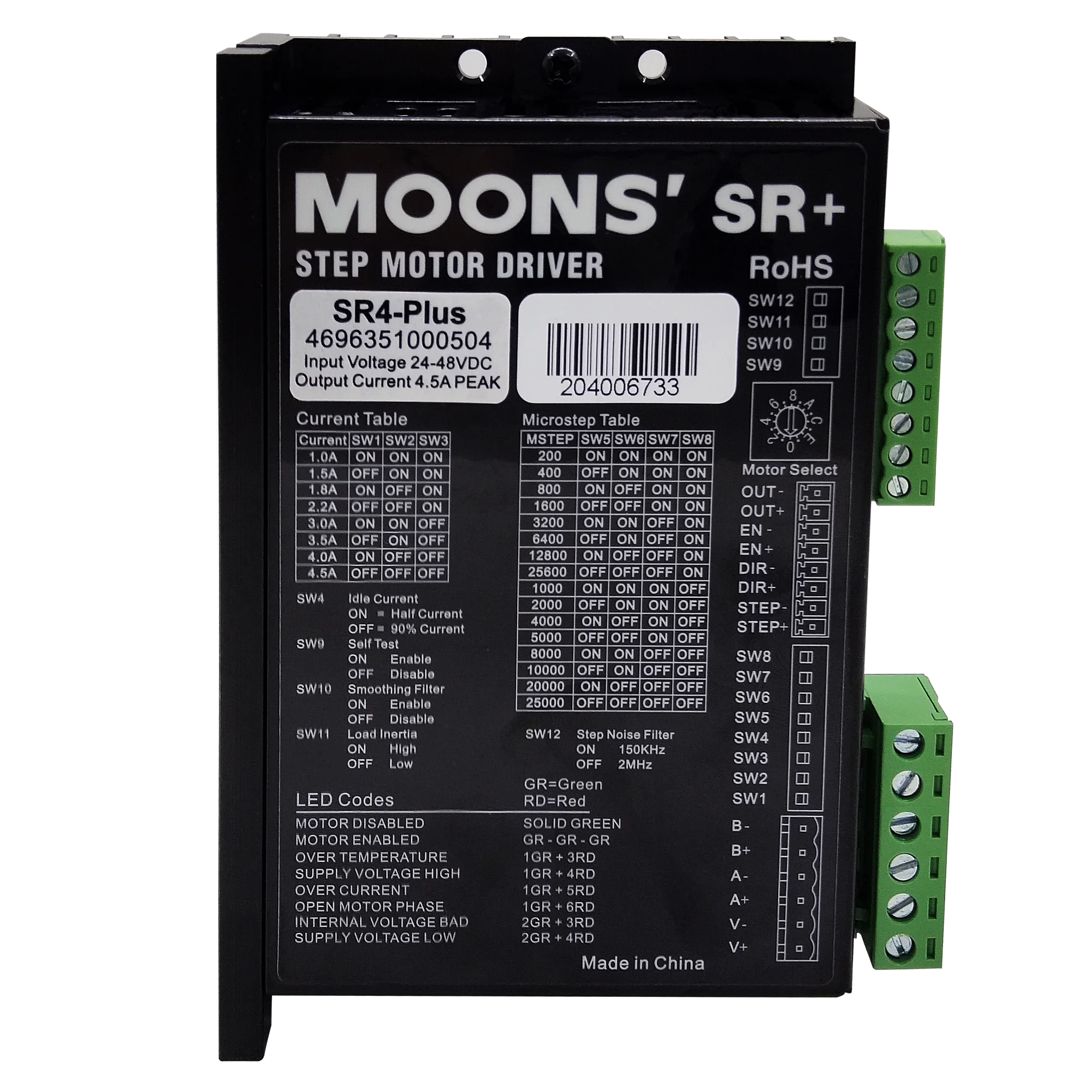 MOONS SR SR+ Series Hybrid Stepper Motor Drive 12-48VDC, 2 Phase