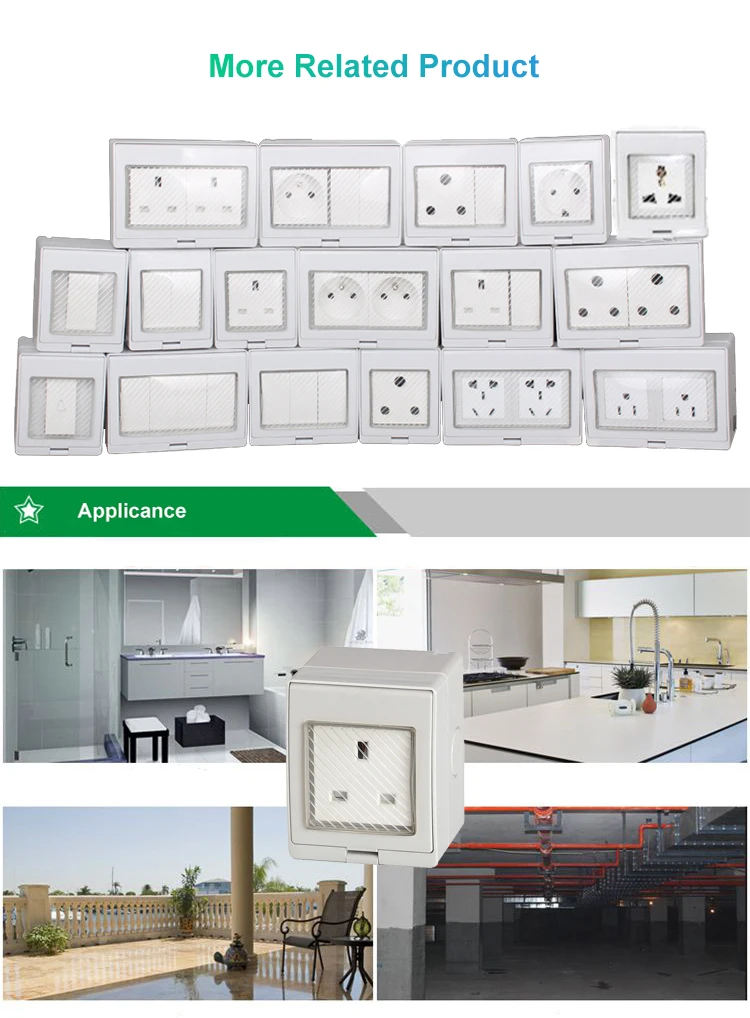 Surfaced Installation Household Socket Waterproof 13A UK British Standard Wall Socket