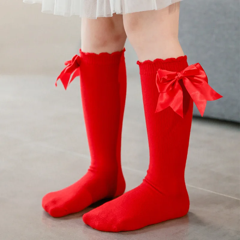 12 Color Spanish Style Cotton Toddler Baby Socks Autumn Winter Double Layer Swallowtail Big Bow