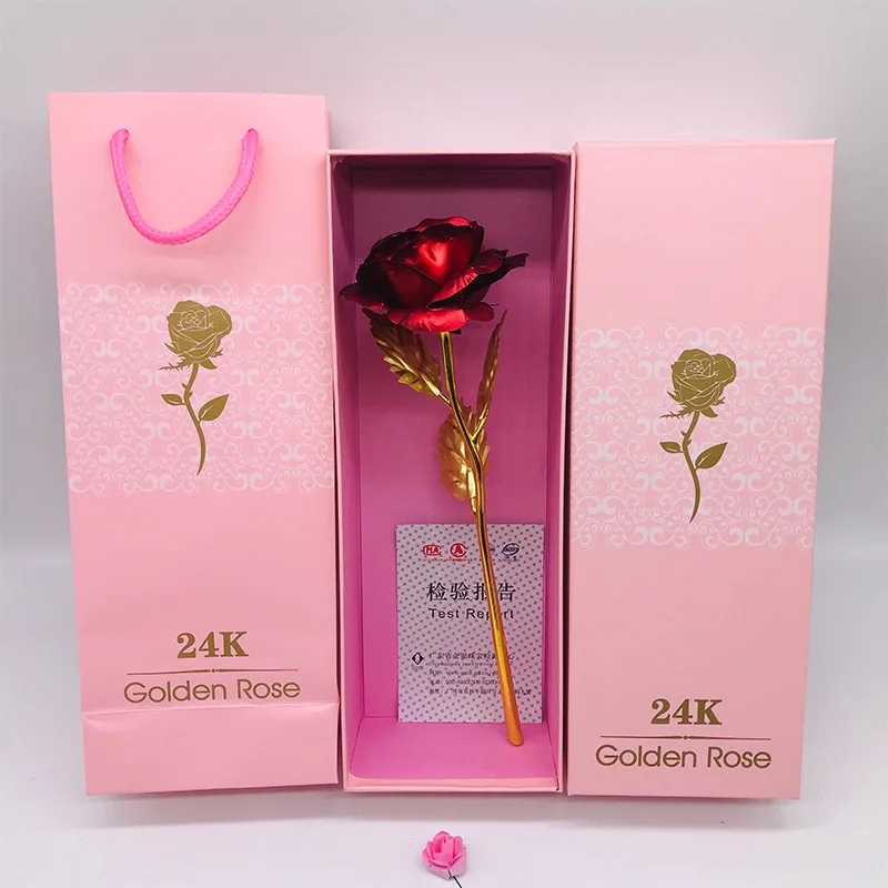 Blh Gold Leaf Artificial Rose Flower With Gift Box Last Forever Red