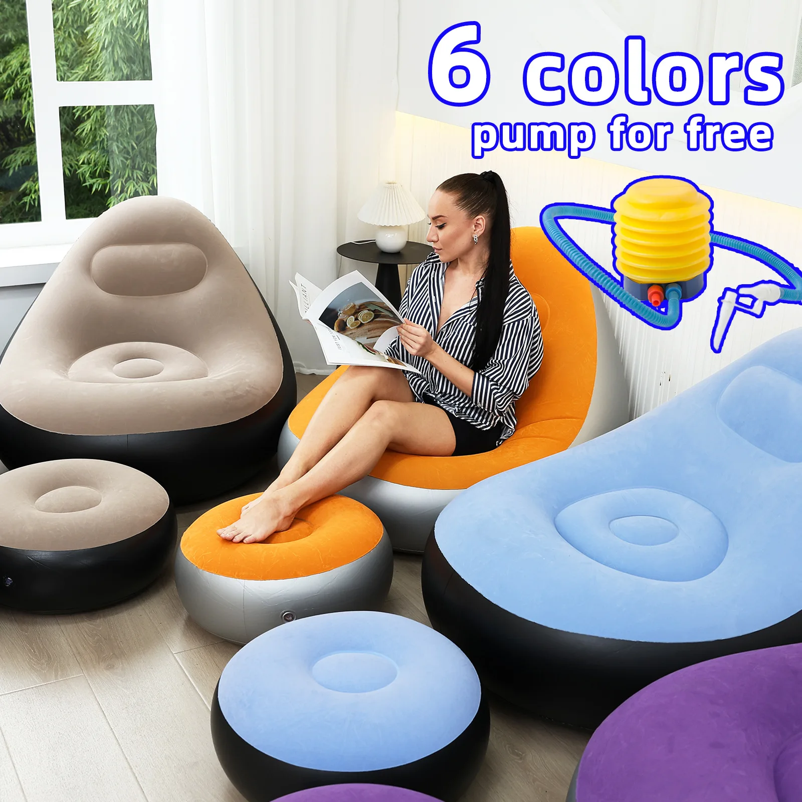 Inflatable Lazy Sofa - Modern Flocking Design & Foldable