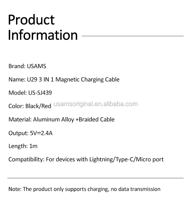 USAMS 3 in 1 Magnetic Micro USB Type C Charging Cable For Iphone usb cable phone - ANKUX.COM
