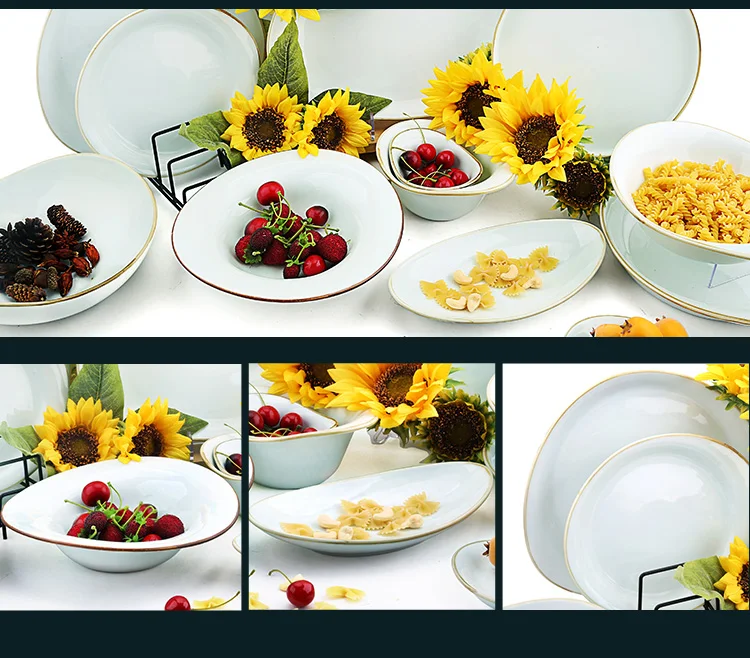 wholesale hotel home use cheap price steak white round plate dinnerware ceramic gold rim plates for restaurant