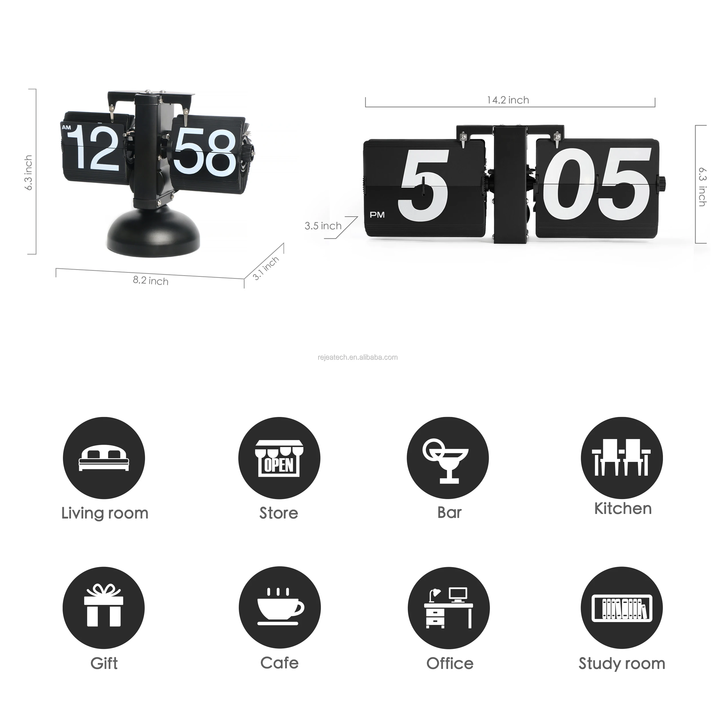 Flip Clock Large Wall Mounted Clock Home Decor Abs Cards Stainless