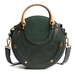 2021 new high quality rivet frosted stitching leather small round hand bag ladies fashion handbags