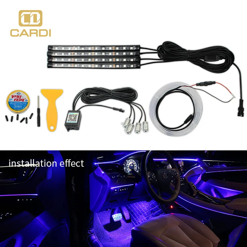 Ambient Led Light guide Car Interior Rgb Remote led guiding light Control Fiber Auto Foot Center Console Door Decorative Lights