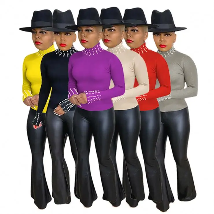 
Best Seller Womens Winter Clothing 2020 Beading Long Sleeve T Shirt Women Sweatshirt Tops 