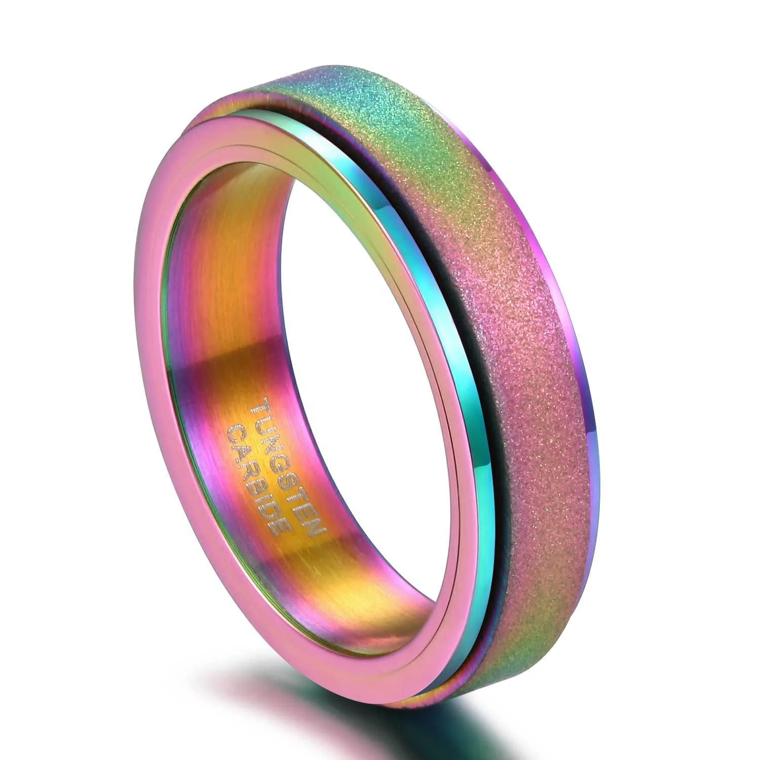 product-Simple Dull Polish Rainbow Color Design Tungsten Engagement Ring-BEYALY-img