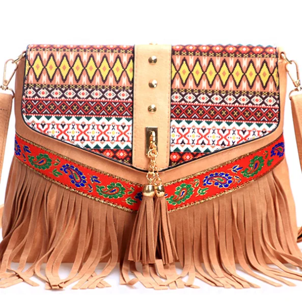 

Hot sale Women's Vintage style shoulder tassel cross body bag handbag, White,blue,light brown