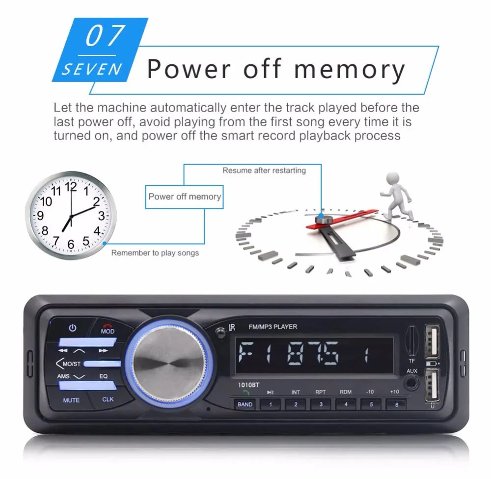 Car Stereo Mp3 Player Bluetooth Handsfree Music Play Call Fm Radio