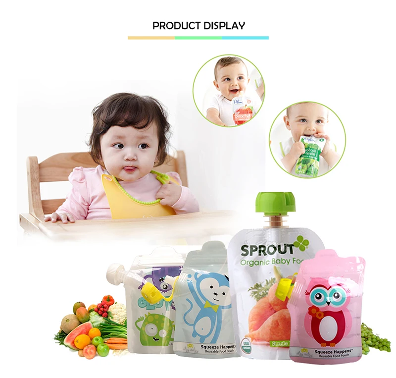 BPA Free Refillable Organic Baby Food Squeeze Spout Pouch With Zipper ...