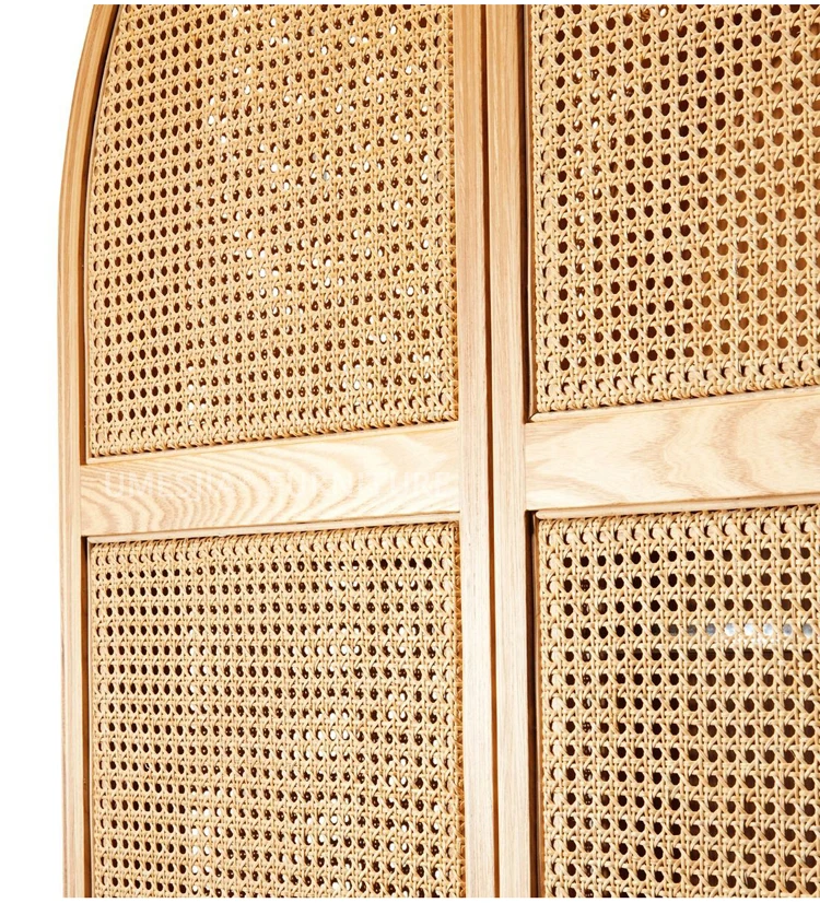 Modern Bedroom Furniture Panel Oak Veneer Woven Rattan Dome Wardrobe