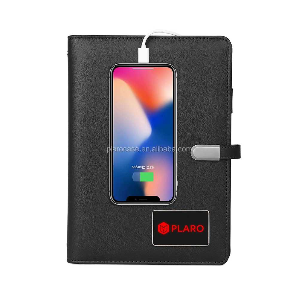 New PU Leather Diary USB Power Bank Lighting Logo Notebook with Light