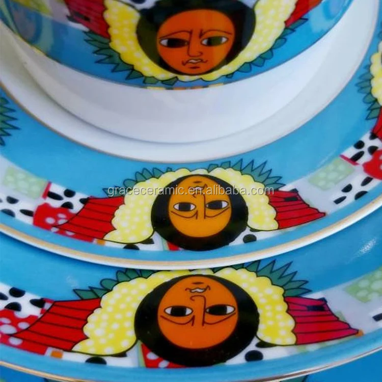 12pcs Fine Porcelain Ethiopian Eritrean Angel Design Small Coffee Cup