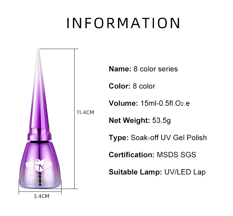 Oem Bottles Gel Polish Kit Custom Logo 15 Ml 8 Colors Series Soak Off