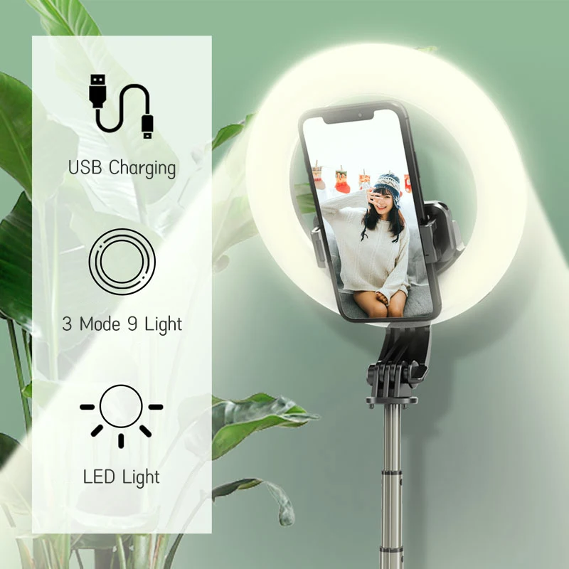 4 in 1 selfie ring light wireless Bluetooth selfie stick mini tripod Handheld Extendable selfie stick With LED Ring light L07