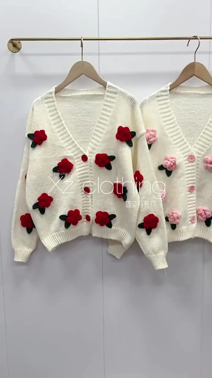 Cardigan Rose Tricoté Main En Laine - Taille 42/44 - Fait Main, Style Artisanal - Occasion Très Bon état