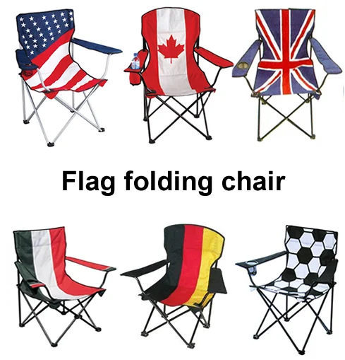 Customizable logo countries flag printed folding metal camping beach chair wholesale factory aluminum foldable fishing chairs
