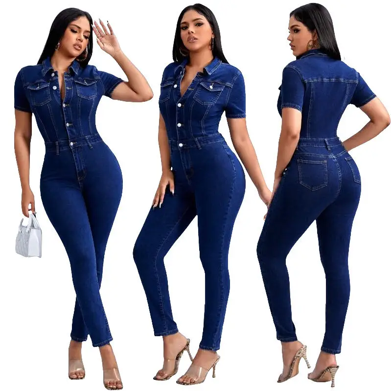 Spring And Autumn Women's High-waisted Stretch Formal Denim Jumpsuit ...