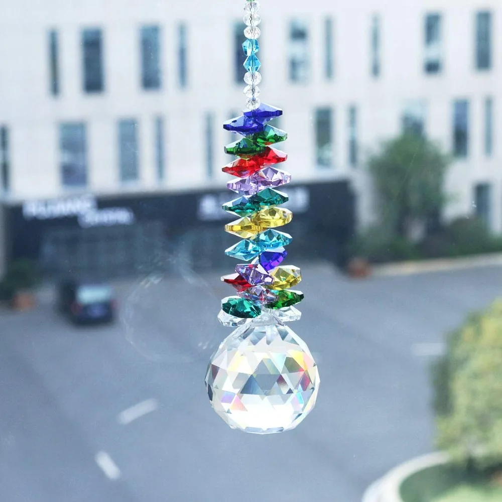 H&D 40mm Crystal Ball Prism Rainbow Chakra Hanging Suncatcher Window Sun Cacther for Gift