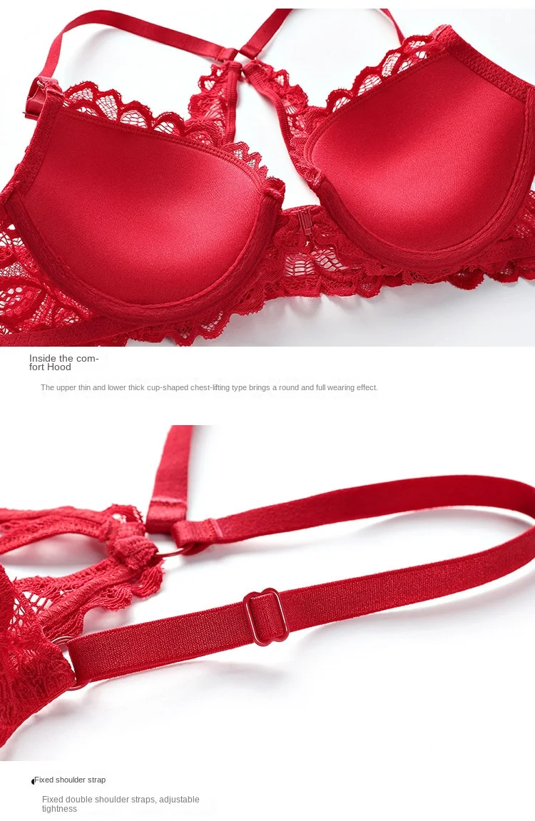 Factory Direct Sales Summer Breathable Nylon French Sexy Front Button Bra Lace Back Adjustable Straps Knitted Single 9223