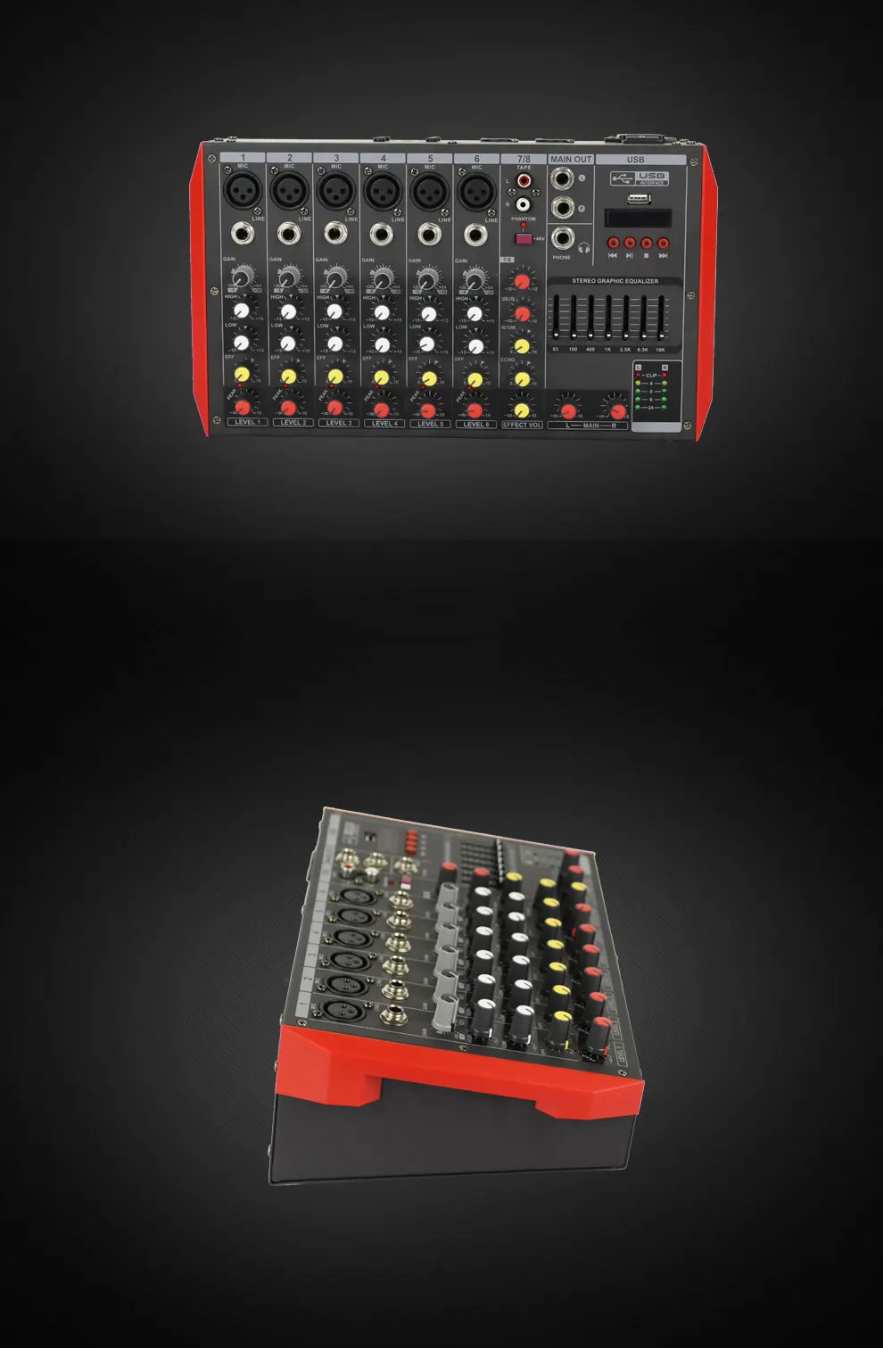 ELM 8 channels mini usb interface controller power mixer effect sound console power mixer amplifier