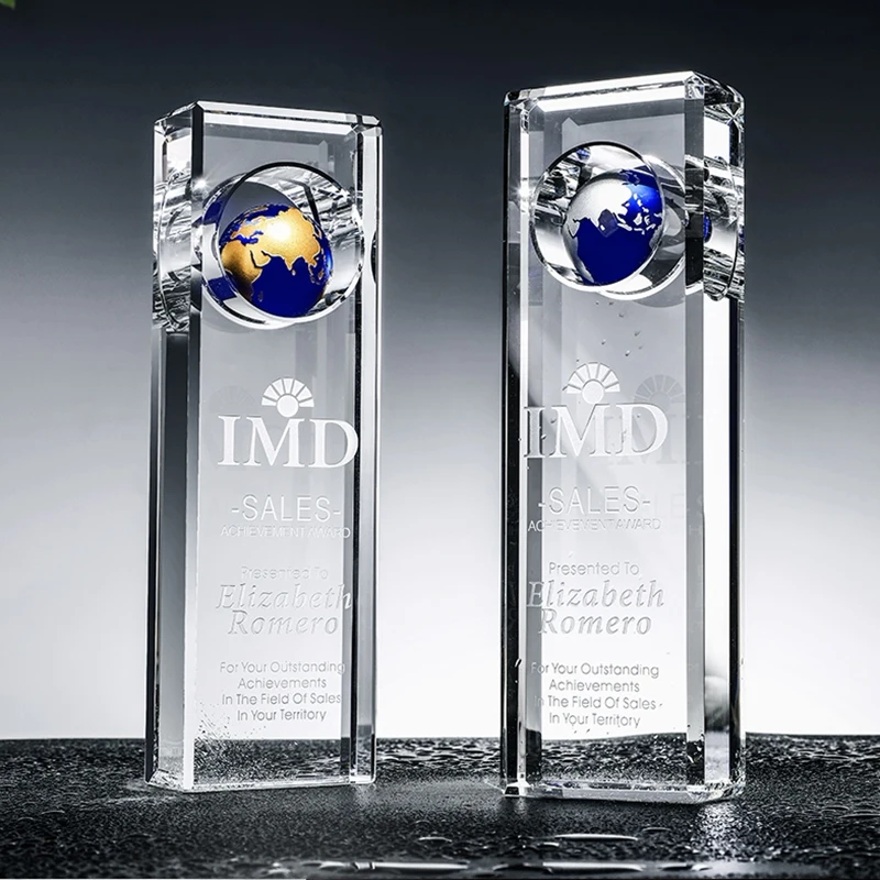 product custom global crystal trophy award sports theme etched uv printing fashion trend souvenir gift decoration wdy 0415-6