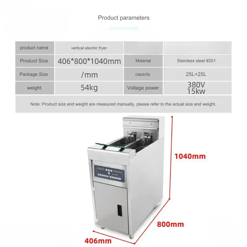Chip Fryer Double Electric Voltage 380v/110v Double Cylinder 25*25l