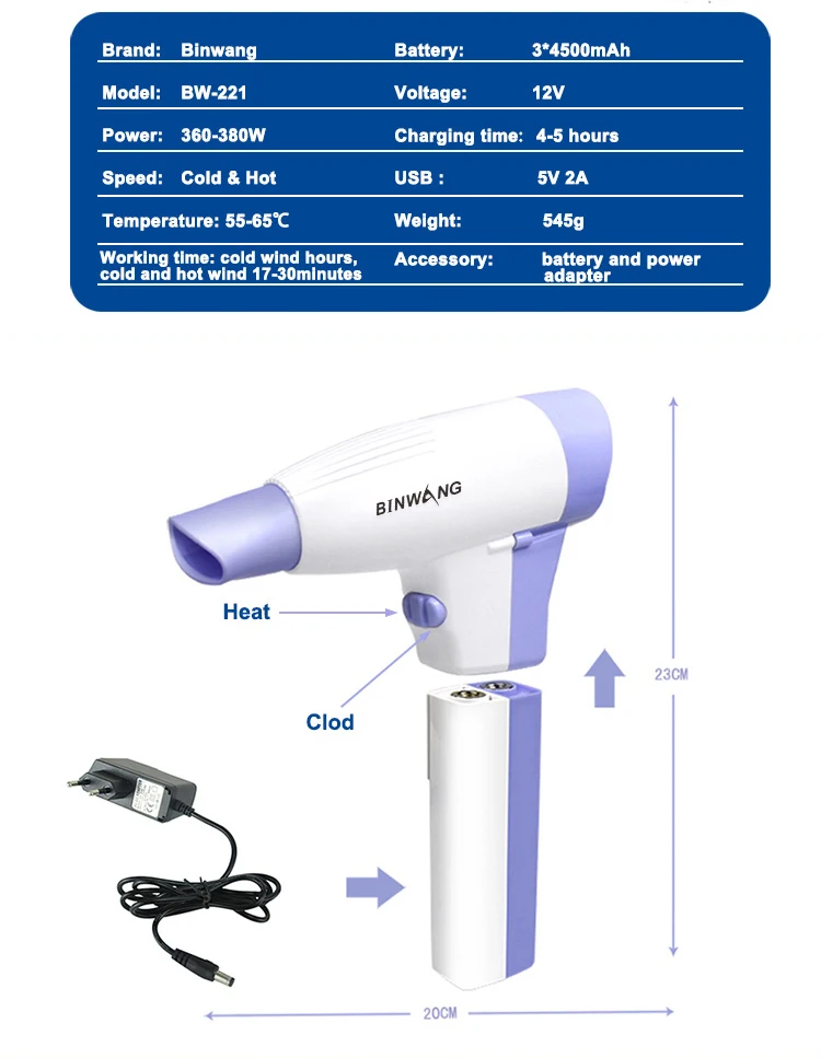 Wireless Portable Rechargeable Hair Dryer Charging Usb Battery Electric