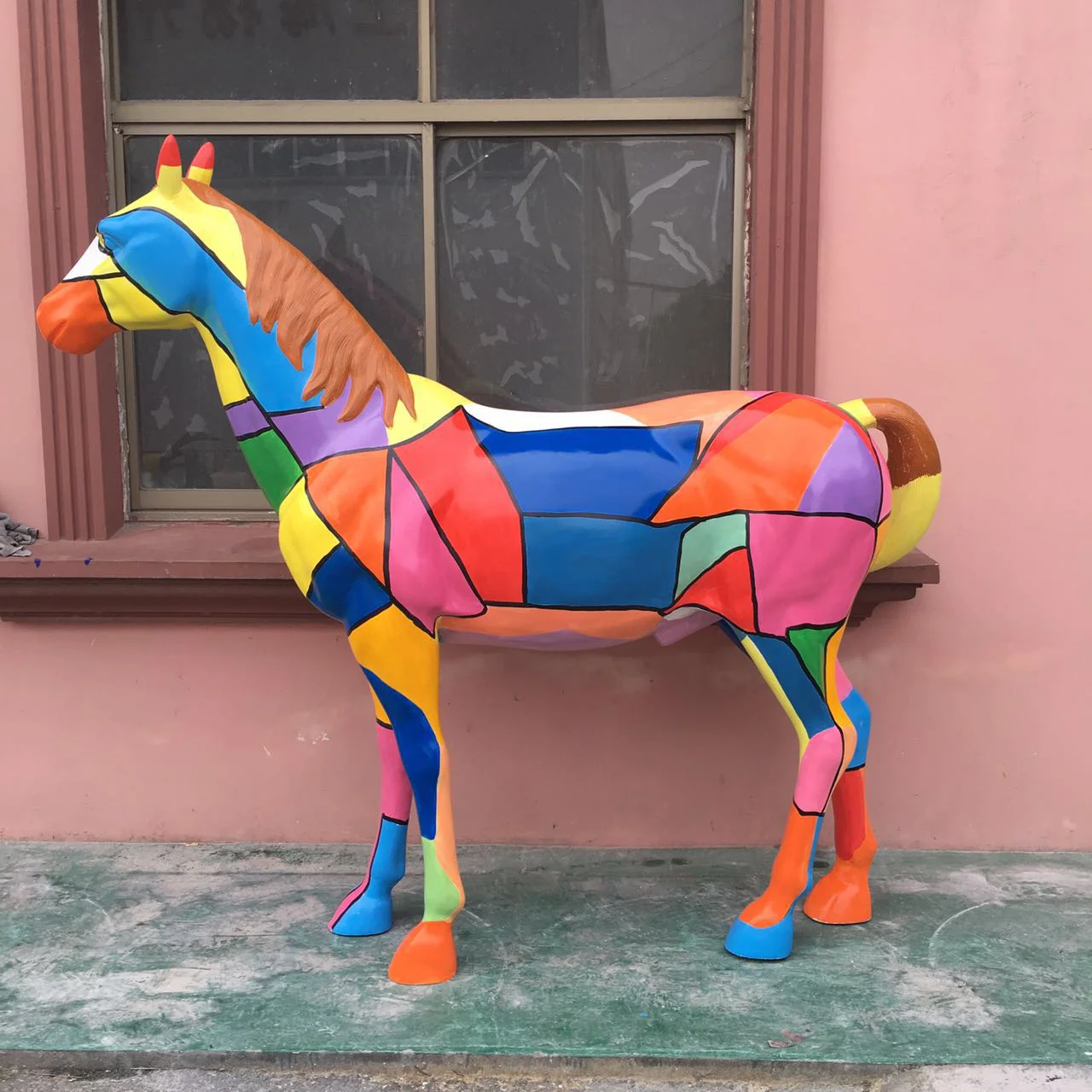 Artificial Hand Painting Fiberglass Life Size Outdoor Horse Sculpture