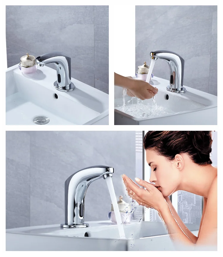 Hot American Polished Chrome Single Handle Bathroom Automatic Faucet Sink Wall Copper Sensor Faucets