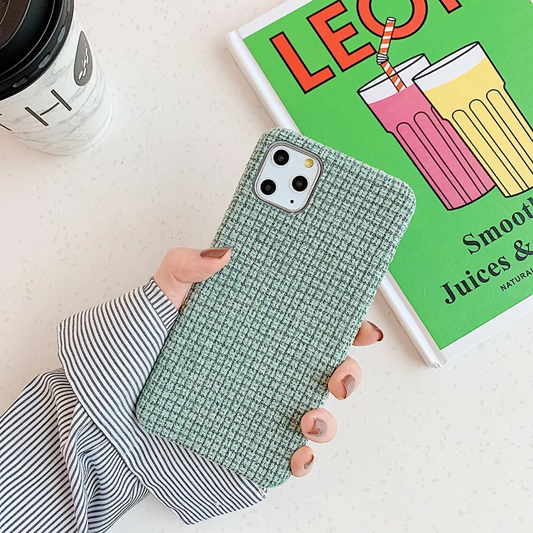 New Style Grid Flannelette Fabric Mobile Case For Iphone 11