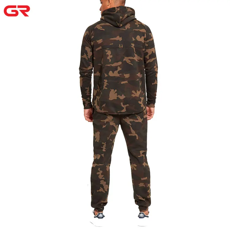 Custom Latest Design Fitted Tracksuit Camouflage Printed Men Sweatsuit Sets