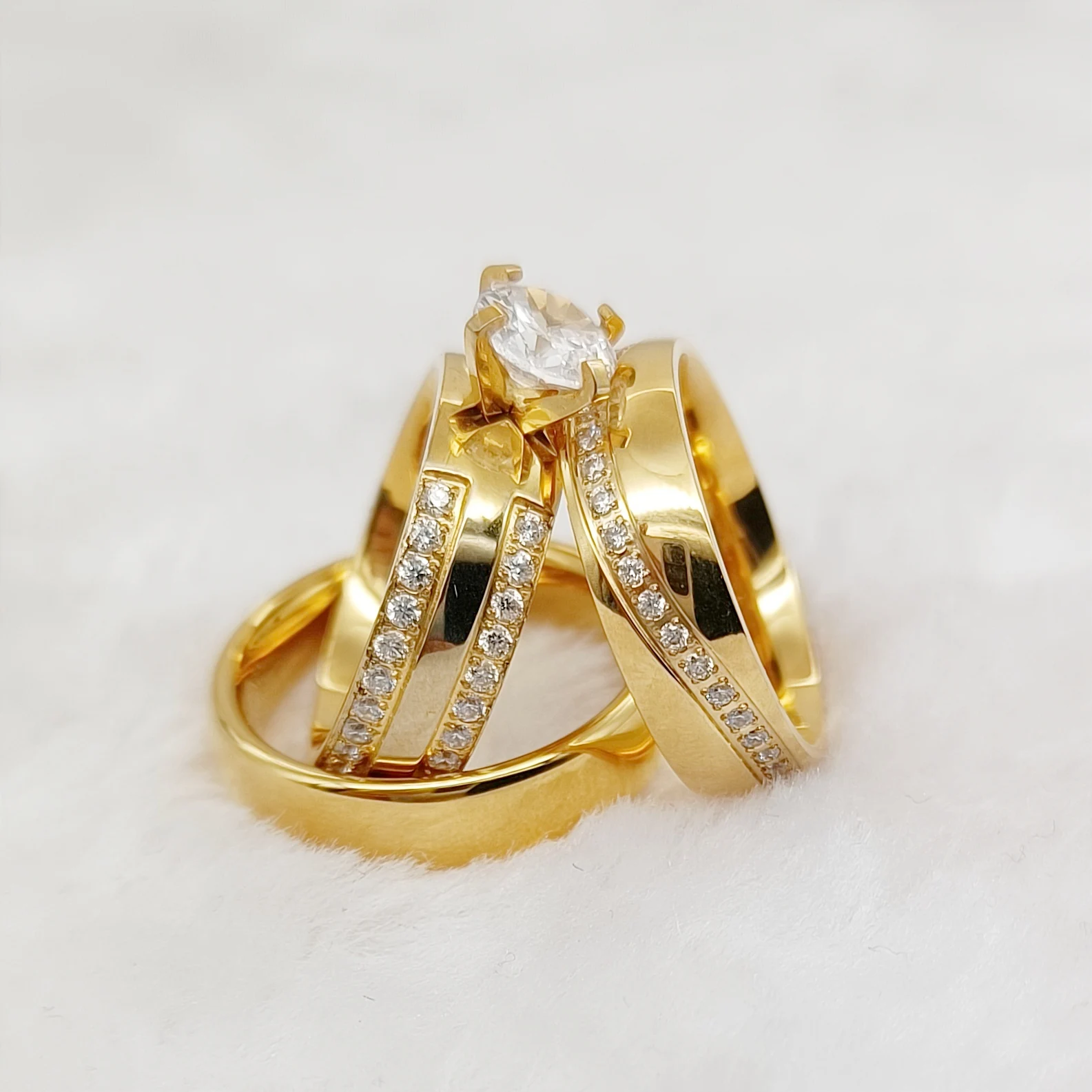 Western 24k Gold Plated Dubai Stainless Steel Jewelry Cubic Zirconia