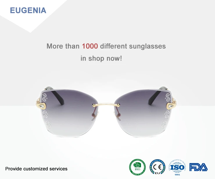 EUGENIA 2020 newest fashion Metal frame sun light blocking fashionable women frameless sunglasses