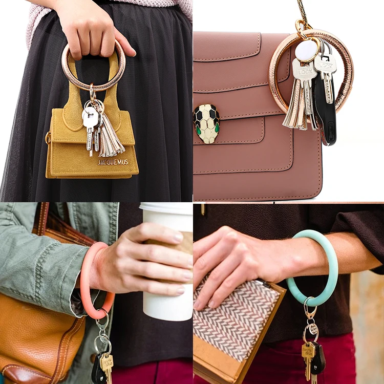 Leopard Print Keyring Bracelets Wristlet Keychain Bracelet Circle Key Ring Bangle Key Ring Chain