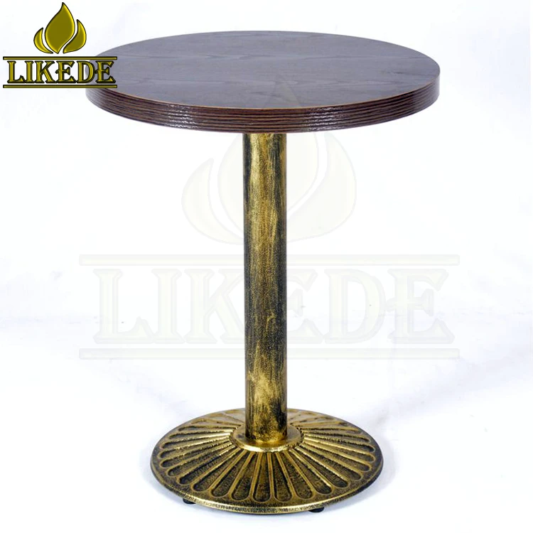 24-Inch Round Bronze Base Cast Iron Bistro Table With Wrought Iron Bar Top for Restaurant Use
