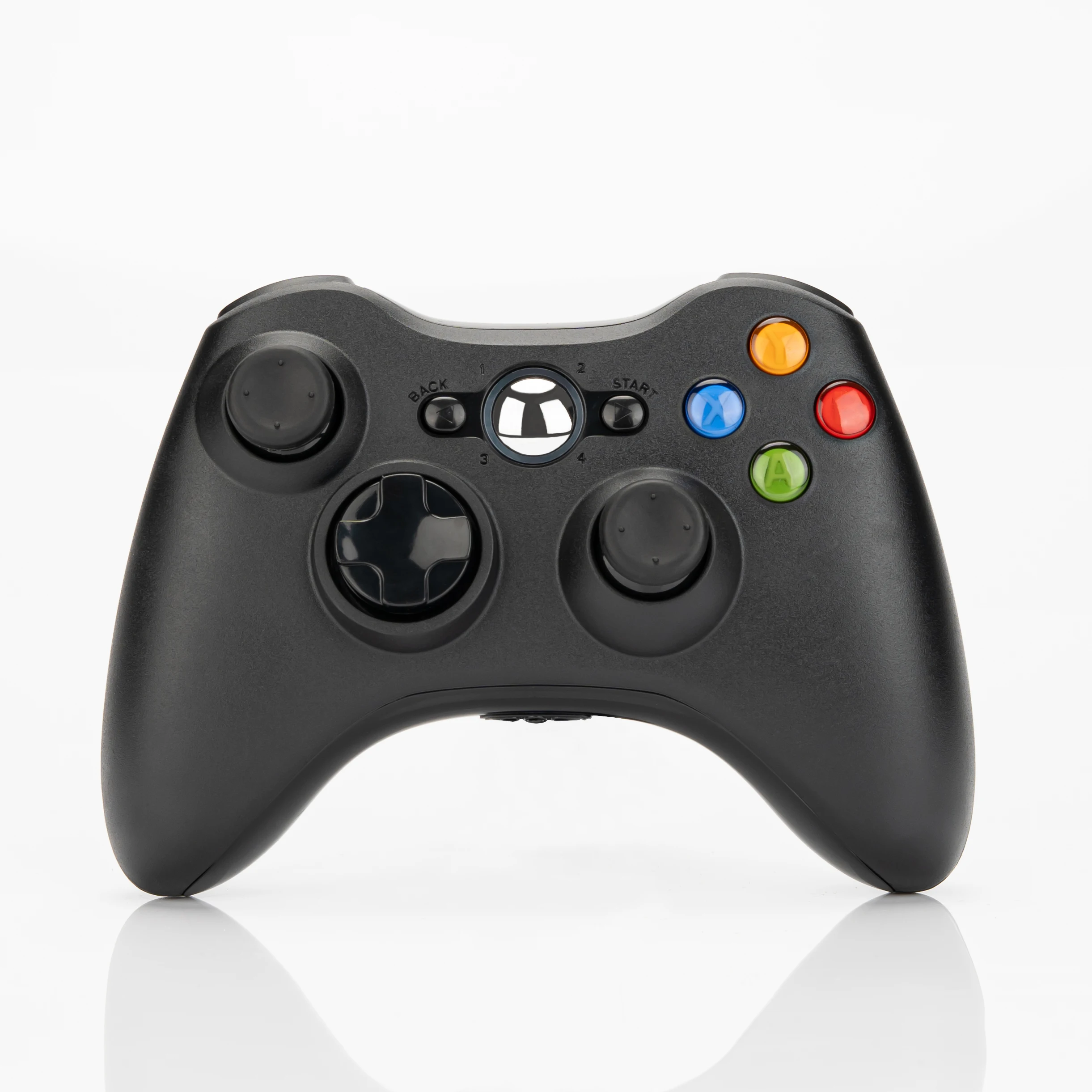 Wholesale packaging of Xbox 360 controllers showing MOQ labels, FCC ID stamps, and bundled dongles