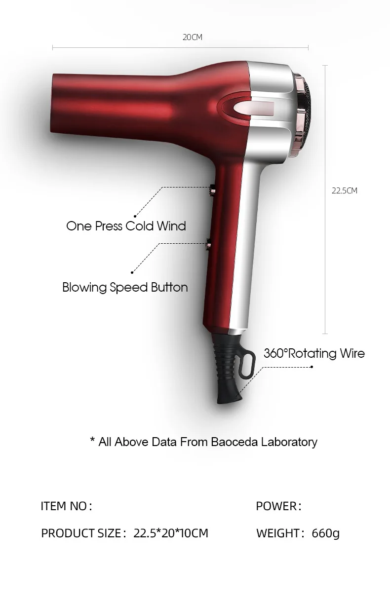 Jm001 Professional Salon Hair Dryer Negative Ionic Blow Dryer With 2