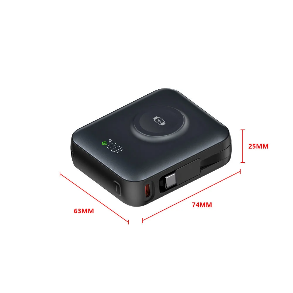 Power bank with segmented LED display showing 78% remaining, 15W input, and green charging indicator