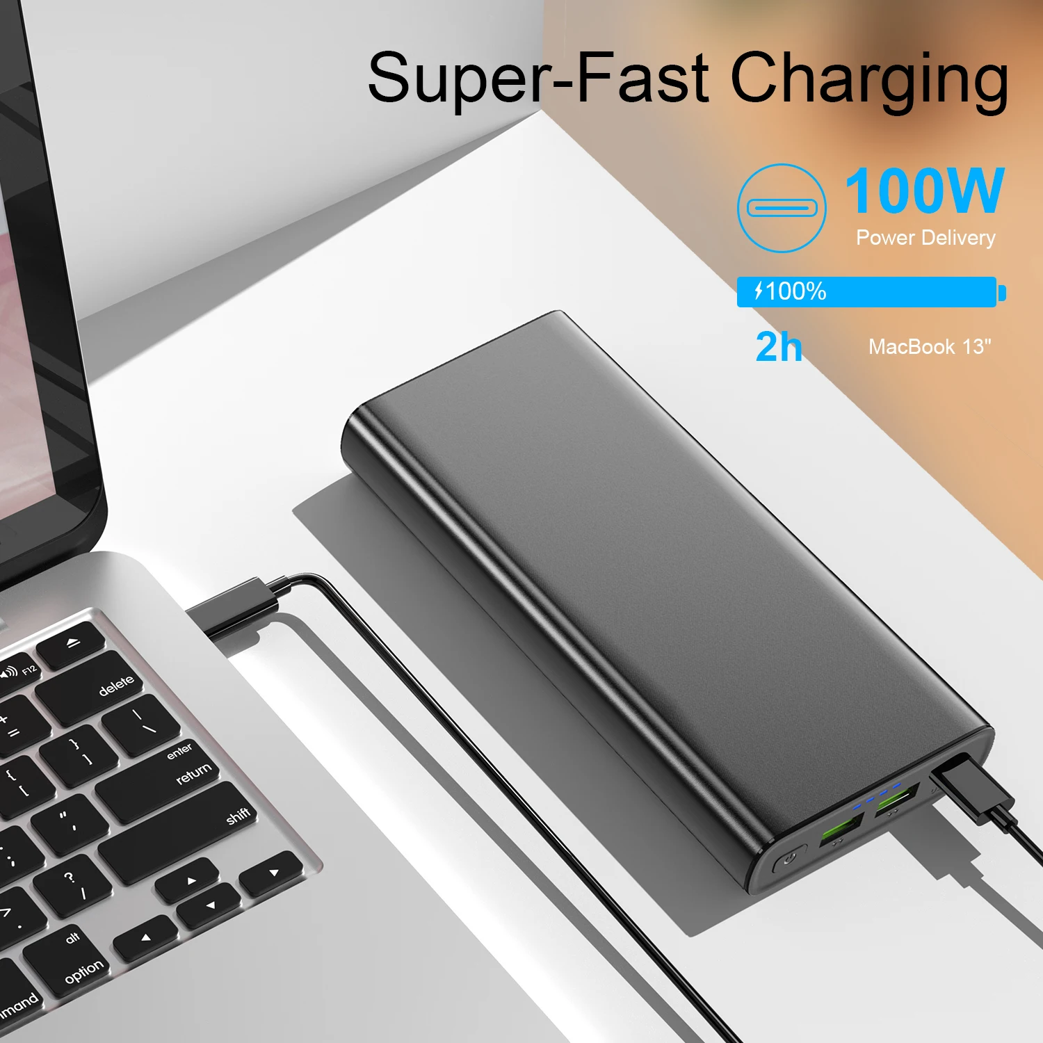 PD USB C Quick Charge Power Bank - 100W for Iphone & Laptop