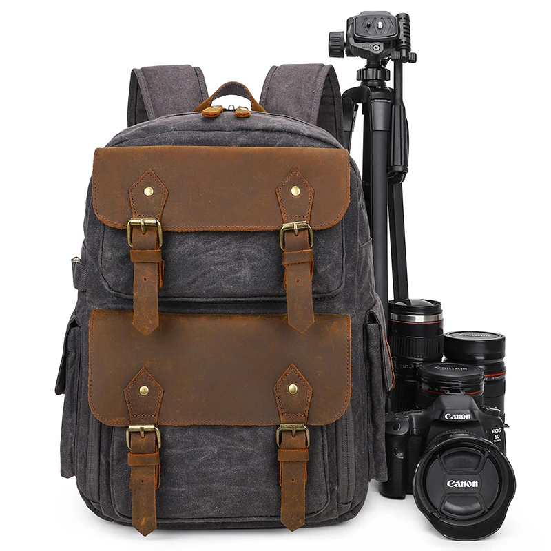 
Vintage multifunction leather waxed canvas national geographic nikon women dslr camera bag 