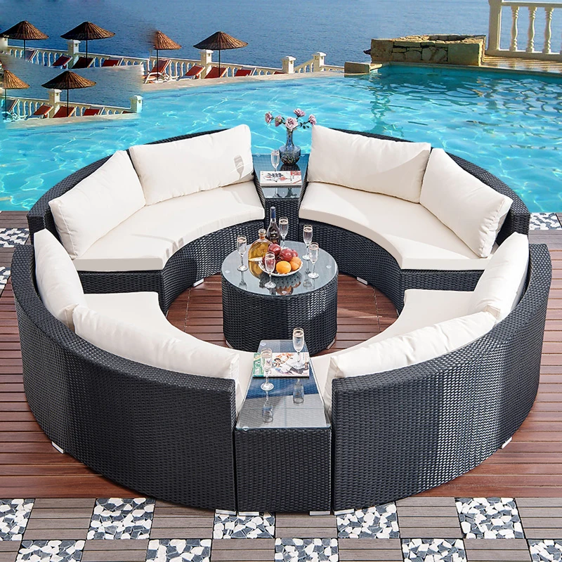 Rattan Round Sofa Wicker Modern Garden Furniture Modular Curved Half ...