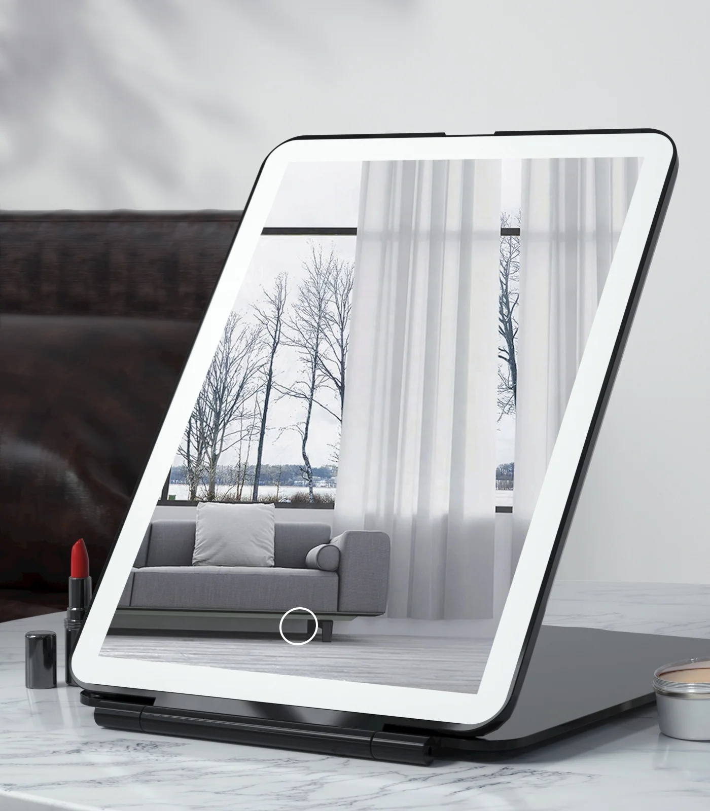 Tablet Led Mirror With 3x5x Magnifier Auto Sleep Function Rechargeable Travel Makeup Mirror With