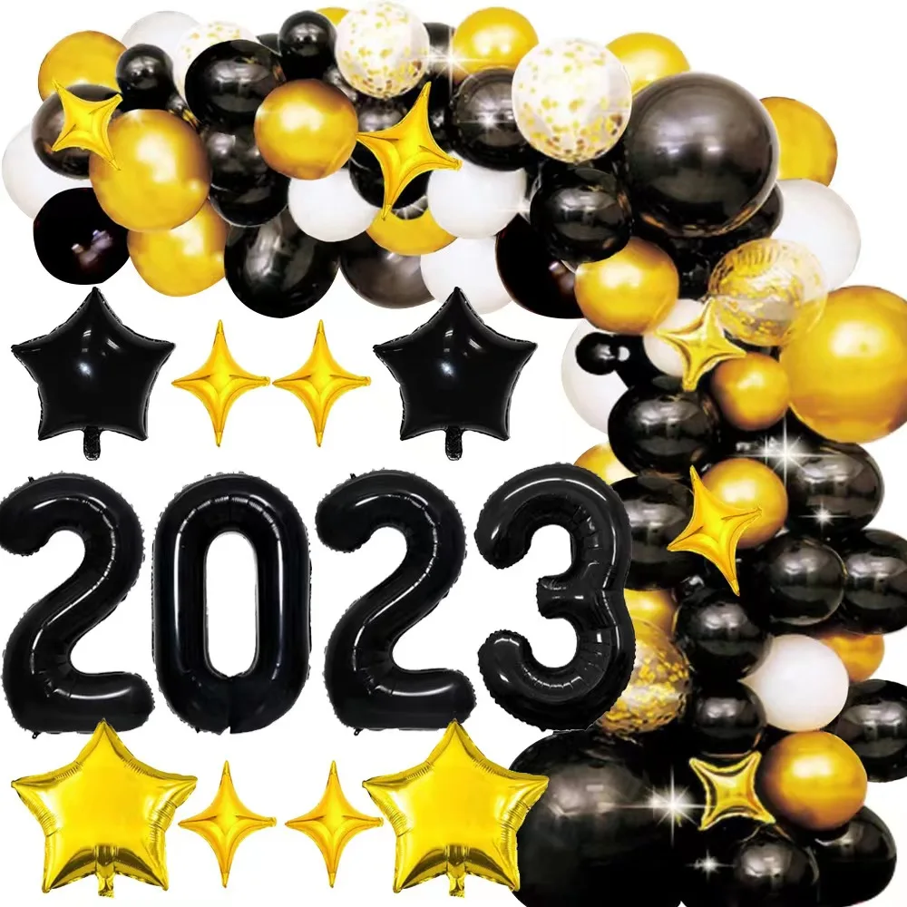 96pcs Black Gold Balloon Garland Arch Kits For New Year Backdrop ...