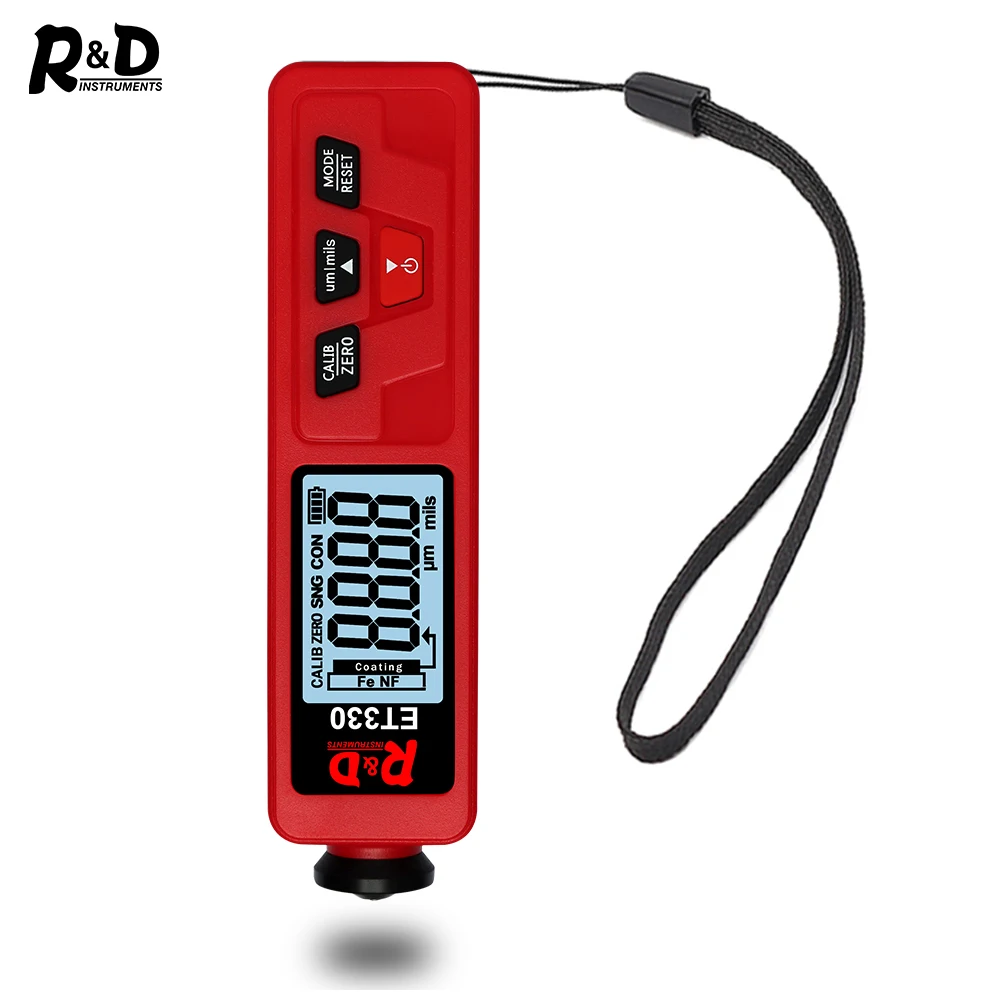 
R&D ET330 Coating Thickness Gauge Backlight 0-1500um Car Paint Thickness Gauge Film Tester FE/NFE Paint Tool with Russian Manual 